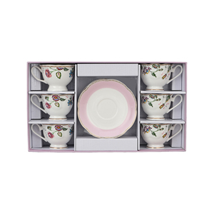 Juego de Taza y Platillo de Cerámica Floral Personalizada S/6, 70 ml, Taza de Café y Té, Porcelana China, Nueva Porcelana de Hueso, Caja de Regalo - Product Image 4