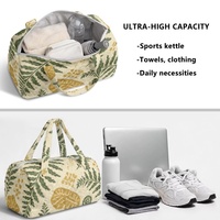 Tas Duffel Perjalanan Bermotif Bunga Hawaii dengan Label Pribadi, Dilengkapi Ritsleting dan Pegangan, untuk Perjalanan Akhir Pekan