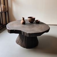 Table basse ronde en bois massif style Wabi-Sabi, vintage et vieilli, pour salon de style chinois