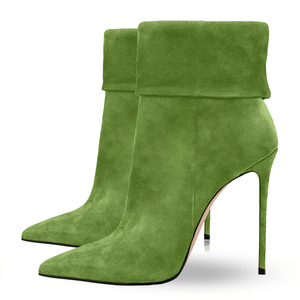 Big Size 45 Sexy Top Turnover Women Pointed Toe Ankle <b>Boots</b> Wide Fit High Heels Shoes Stiletto Suede Short - Product Image 2