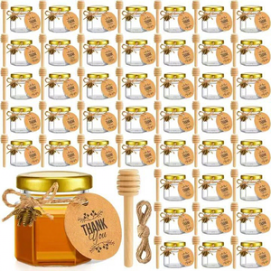 Barattoli di vetro esagonali vuoti da 45 ml (1,5 oz) con tappo a vite e contagocce, serigrafati, per miele, alimenti per bambini, bomboniere per baby shower - Product Image 4