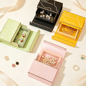 Boîte à bijoux coulissante en papier imprimé multicolore, emballage de type tiroir pour boucles d'oreilles, colliers, petits bijoux, emballage cadeau pour la vente au détail - Product Image 4