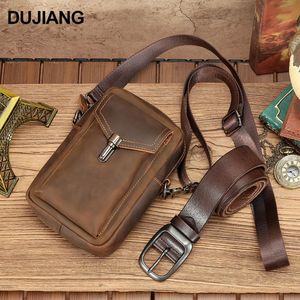 กระเป๋าคาดเอวหนังแท้ดูเจียงสำหรับผู้ชาย กระเป๋าสะพายข้างอเนกประสงค์สำหรับกิจกรรมกลางแจ้ง สีน้ำตาลเข้ม - Product Image 2