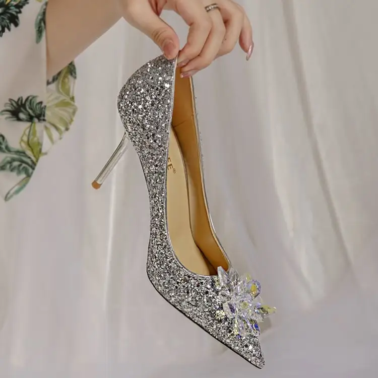 Custom Wedding Rhinestone Diamond High Heel Shoes Women Pointed Toe Crystal Party Bride Pumps Shoes