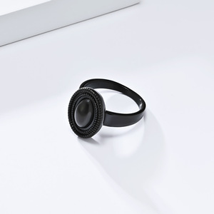 yunnique Retro Geometric <b>Titanium</b> Steel <b>Ring</b> For Women Mirror Oval Index Finger Party Jewelry Gold <b>Black</b> Steel - Product Image 4