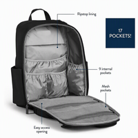 Sac à dos utilitaire à 17 poches, sac à couches avec porte-bouteilles isothermes, poignée pour chariot, sangles pour poussette et matelas à langer inclus