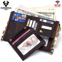 HUMERPAUL Dompet Kulit Pria, Dompet Kulit Genggam Pendek Pria Wanita, Kartu RFID