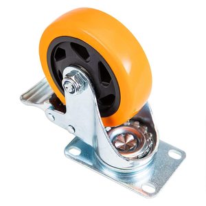 Set di 4 ruote arancioni da 100 mm per carrelli e mobili con 2 ruote girevoli e 2 fisse, capacità di carico 400 kg - Product Image 3