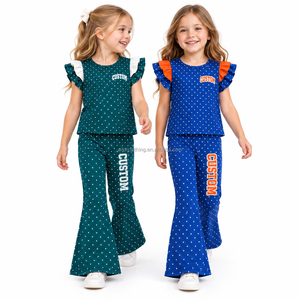 Ensemble de leggings évasés pour filles, haut à col rond à manches bouffantes double couche et pantalon pattes d'éléphant, 2 pièces pour les jeux quotidiens des enfants - Product Image 3