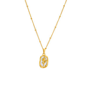 Collar de Moda para Mujer, con Colgante de Flor de Rosa Ovalada Larga, de Acero Inoxidable, con Conchas Blancas, Chapado en Oro de 18K, Estilo Singapur - Product Image 5