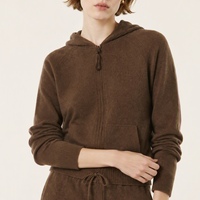 Ensemble de survêtement en cachemire marron pour femme, personnalisé ODM/OEM, avec sweat à capuche zippé et pantalon, vente en gros