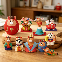 Figurines en résine de cheval Daruma Maneki Neko, faites à la main, peintes à la main, porte-bonheur du zodiaque, décoration de la maison, cadeau du nouvel an, pyramide