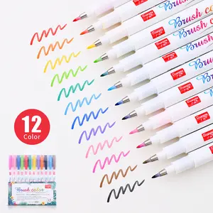 12 renk/set su geçirmez yumuşak naylon fırça kaligrafi kalemi için yazma çizim