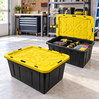 Boîte de rangement robuste 60L, boîte de rangement pour garage, organisateur de sous-sol, couvercle jaune