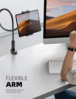 Support de tablette universel Lamicall LS07 à bras flexible en métal, support de lit col de cygne sans affaissement, pince de fixation pour enregistrement vidéo