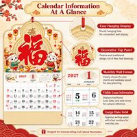 Calendrier mural chinois lunaire et grégorien 2027 découpé au laser, Année du Chèvre, Nouvel An traditionnel, en carton, estampage à chaud or, logo personnalisé