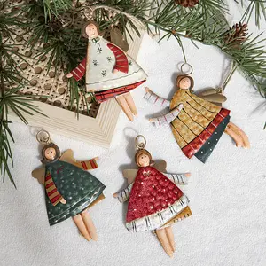 Painted Retro Xmas Tree Hanging Iron Bauble Pendants Angel Pendant Christmas Decorations