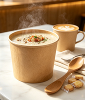 Bol à nouilles et soupes en papier kraft recyclable à paroi simple de 16 oz, prêt à l'emploi, avec couvercle personnalisable, portable, pour aliments chauds