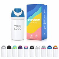 Bouteille d'eau isotherme sous vide en acier inoxydable 304 de 12 oz pour enfants, personnalisable par sublimation, avec poignée, paille et couvercle à clapet, pour l'école