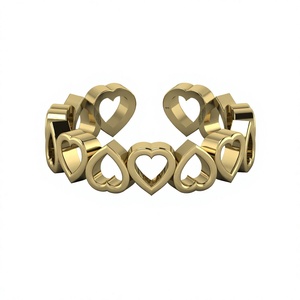 Anillo de cóctel ajustable de plata 925 chapado en oro rosa con corazón hueco delicado de Navidad para mujer, engaste invisible hecho a mano - Product Image 1