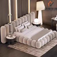 Ensemble de meubles de chambre à coucher de luxe moderne avec lit rembourré en bois, tailles King, Queen et Double, tête de lit haute, écologique