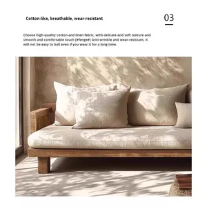 Moderno semplice divano a tre posti in legno massello naturale stile Wabi-Sabi per piccoli appartamenti Set per soggiorno - Product Image 3