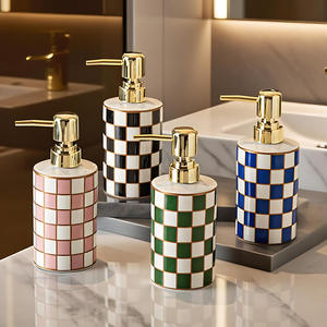 Ceramic Soap Dispenser Light Luxury Pop Checkerboard Ceramic Hand Sanitizer <b>Shower</b> Hotel Dispenser Bottle Household - Product Image 6