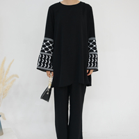 Loriya été vêtements pour femmes Dubai Abaya vêtements islamiques broderie palestinienne Polyester Abaya ensemble-2 pièces pantalon musulman haut