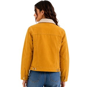 Chaqueta <span class=keywords><strong>de</strong></span> pana para mujer con forro polar sherpa, abotonada, estilo casual, tipo camionero, abrigo <span class=keywords><strong>de</strong></span> <span class=keywords><strong>invierno</strong></span> cálido con cuello <span class=keywords><strong>de</strong></span> piel sintética, chaqueta vaquera. - Product Image 4