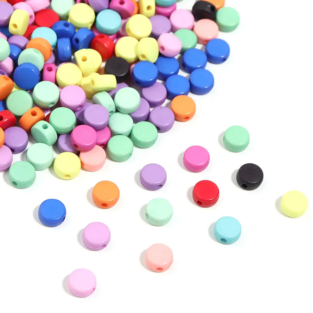 100pcs/bag flat round solid color acrylic beads for jewelry making loose bead DIY bracelet material