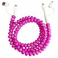 Câble de charge multi-prise USB Type C 4 en 1 avec perles métalliques colorées, cordon de téléphone tendance