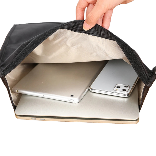 Customized Black Faraday Signal Blocking RFID Pouch Large Laptop Tablet RFID Bag for Boys Plain RFID Blocking Clip Pouch Shoes
