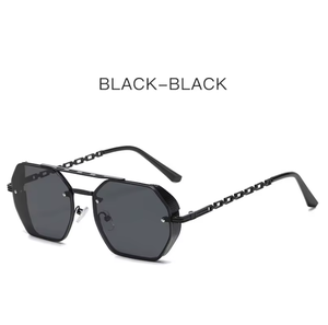 New High-class Sense of Multilateral Double Beam Sunglasses for Women Fashion Metal <b>Chain</b> <b>Mirror</b> Leg Sunshade Sunglasses - Product Image 4