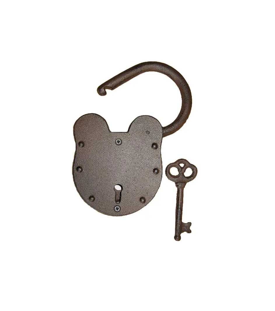 LEVERT Antique Look Iron Lock With Keys cast Iron Jailer Padlock with Keys Antique home accents