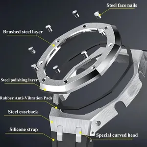 Kit de modification de luxe en acier inoxydable avec cadre de lunette en métal et bracelet en caoutchouc pour <span class=keywords><strong>Casio</strong></span> <span class=keywords><strong>G</strong></span>-<span class=keywords><strong>Shock</strong></span> GA2100/GA2110/GAB2100, accessoires et vis - Product Image 3