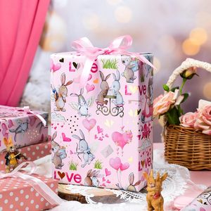 Valentines Day Wrapping <b>Paper</b> Pink Rabbit Love Arrow Dots Gift Wrap 17 Inch X 33 Feet Reversible For Valentine's Day Birthday - Product Image 2