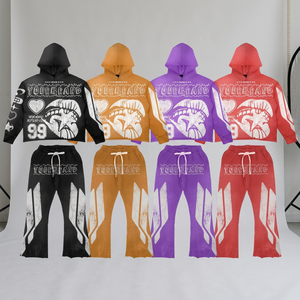 Chándal de invierno personalizado al por mayor para hombre, estilo urbano, de algodón de alto gramaje, ecológico, cortavientos, con gráfico sólido, bajo sin rematar y capucha satinada. - Product Image 3