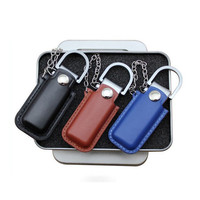 Clé USB en cuir avec porte-clés, 128 Mo, 16 Go, 32 Go, 64 Go