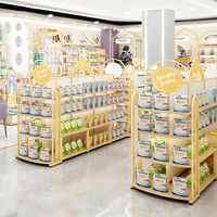 Meuble de présentation personnalisé pour magasin maternité-bébé, surface en stratifié métallique pour lait en poudre, jouets pour enfants, table promotionnelle modèle CK