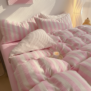 Ensemble de housse de couette en lin de qualité 3 pièces solide rose/bleu/vert/jaune rayure doux Double pleine/reine taille pour hôtel maison hôpitaux - Product Image 1