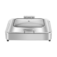 Chauffe-plats électrique transfrontalier en acier inoxydable argenté, à remplissage d'eau, avec fermeture hydraulique douce, pour buffet de petit-déjeuner en libre-service