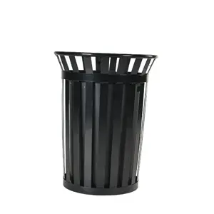 OEM 36 Gallon Black Outdoor Without Door Outdoor Dustbin Garden Rubbish Waste Bin Circular Waste Receptacle Metal Waste