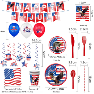 Nouvelles fournitures de fête du 4 juillet, fête de l'indépendance, style dessin animé, vaisselle jetable en papier, ensemble de décoration de table, drapeau, aigle, assiette, haute qualité - Product Image 4