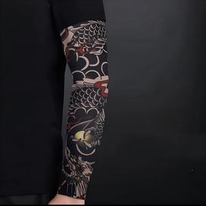 Manchons de bras style tatouage japonais, respirants, en soie glacée, anti-UV, rafraîchissants, pour moto, pêche, course à pied et activités de plein air - Product Image 2