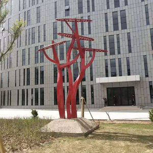 Scultura d'Albero Astratta da Giardino in Acciaio Inossidabile Lucidato Rosso, Decorazione Urbana Moderna 3D con Colore Personalizzabile - Product Image 2