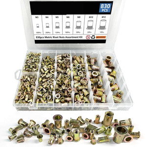 Metric Rivet Nuts Assortment 830pcs M3 M4 M5 M6 M8 M10 M12 Color Zinc Plated Steel Self Tapping For Communication Equipment - Product Image 1