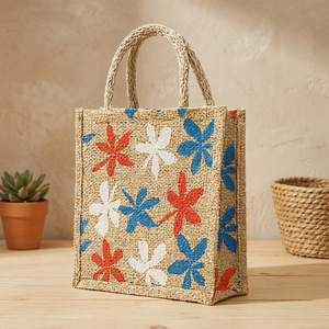 Bolsas de Yute y Algodón Premium con Asas de Cuerda, Diseño de Letras, Bolsa de Regalo Mediana para Comercio Minorista y Supermercados - Product Image 1