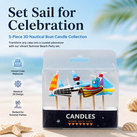 Lot de 5 bougies d'anniversaire en forme de bateau nautique OEM, vente chaude, bougies décoratives 3D en forme de navire et de voilier pour gâteau
