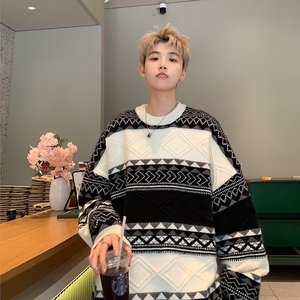 Pull en tricot épais pour <span class=keywords><strong>homme</strong></span>, style ample et décontracté, pour couple, avec motif jacquard Fair Isle rétro tendance automne-hiver - Product Image 2