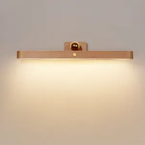 Wooden Material Magnetic Installation USB Rechargeable Battery Power Wireless Night Light Mirror Lamp for Bathroom